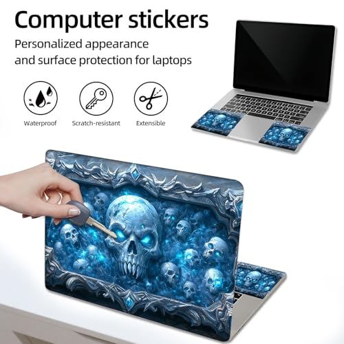 Aesthetic Laptop Skin Sticker, Frost Skulls in Enchanted Frame Waterproof Vinyl Laptop Decal, Removable Bubble Free, Reusable Protective Cover for 13 14 15 15.6 Inch - color: Frost Skulls in Enchanted Frame