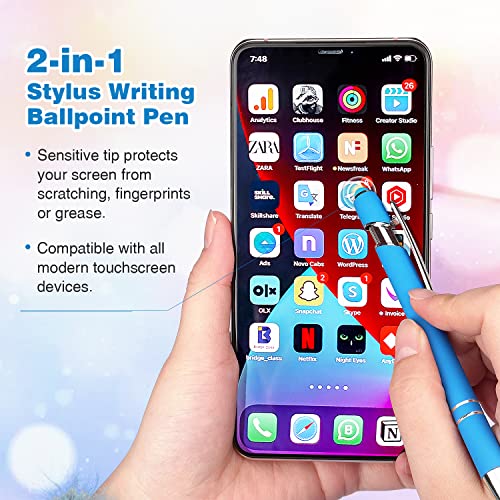 Bribobo 8 Pack Ballpoint Pen 2-in-1 Stylus, 1.0 mm Black Ink | Retractable Ballpoint Pen with Stylus tip, Metal Stylus Pen for Touch Screens - color: 8