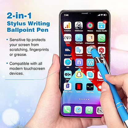 Bribobo 8 Pack Ballpoint Pen 2-in-1 Stylus, 1.0 mm Black Ink | Retractable Ballpoint Pen with Stylus tip, Metal Stylus Pen for Touch Screens - color: 8