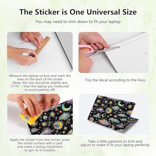 Laptop Skin Sticker Decal, Universal Reusable Vinyl Laptop Cover for 12" 13" 13.3" 14" 15" 15.4" 15.6" Notebook PC, Reusable Waterproof Scratch-Resistant with 2 Wrist Pads,Art Moon Sun Star - color: Art Moon Sun Star