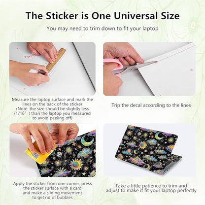 Laptop Skin Sticker Decal, Universal Reusable Vinyl Laptop Cover for 12" 13" 13.3" 14" 15" 15.4" 15.6" Notebook PC, Reusable Waterproof Scratch-Resistant with 2 Wrist Pads,Art Moon Sun Star - color: Art Moon Sun Star