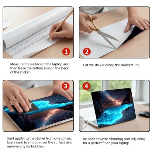 Universal Laptop Skin Sticker Decal, 12"-15.6" Aesthetic Vinyl Wrap, Glowing Bioluminescent Beach Waterproof Notebook Cover Art Protector for MacBook HP Dell Lenovo, Fits 13" 14" 15" 15.6" - color: Glowing Bioluminescent Beach