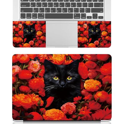 Universal Laptop Skin Sticker Decal for 11.6”12" 13" 13.3" 14" 15" 15.4" 15.6" Reusable Waterproof Scratch-Scratch Resistant Protective Vinyl Laptop Notebook Skin Stickers,Red Floral Flower Black Cat - color: Red Floral Flower Black Cat