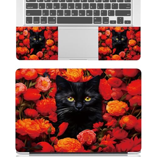 Universal Laptop Skin Sticker Decal for 11.6”12" 13" 13.3" 14" 15" 15.4" 15.6" Reusable Waterproof Scratch-Scratch Resistant Protective Vinyl Laptop Notebook Skin Stickers,Red Floral Flower Black Cat - color: Red Floral Flower Black Cat