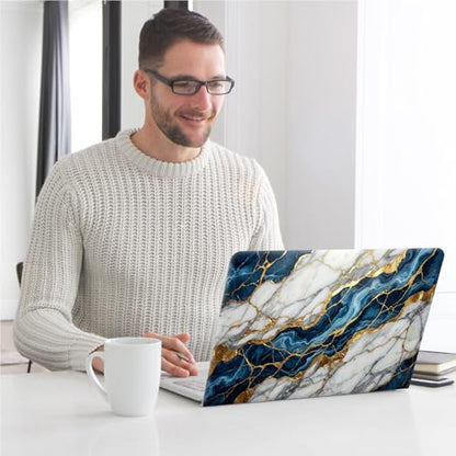 Universal Laptop Skin, DIY Cut-to-Fit Vinyl Cover Compatible with HP, Dell, Lenovo, Mac (13.3" to 15.6"), Anti-Scratch, No Residue & Bubble-Free Protective Decal Sticker, Blue Gold Marble - color: Blue Gold Marble