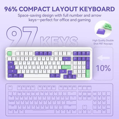TECKNET Mechanical Keyboard,Tri-Mode Hot Swappable 96% Compact Keyboard | Tri-mode BT5.0/2.4G/USB-C,RGB backlit,pre-lubed switches,96% layout,works with PC,Laptop and Mac for gaming and office