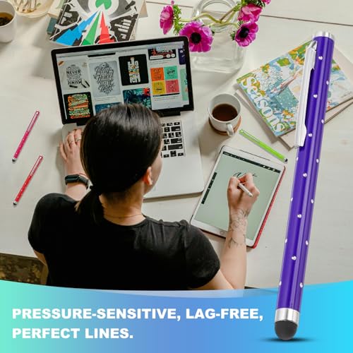 PATIKIL Stylus Pens for Touch Screens, 6 Pcs High Precision Universal Bling Stylus Crystal Metal Capacitive Pen for Touch Screen Devices Phone Tablets Laptop, Purple - color: Purple