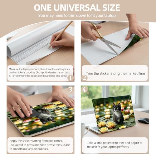 Universal Laptop Skin Sticker for 12/13/14/15.6 Inch Laptops, Reusable Vinyl Laptop Decal Cover, Waterproof Scratch Resistant Notebook Skin with 2 Wrist Pads,Water Lily Cat - color: Water Lily Cat