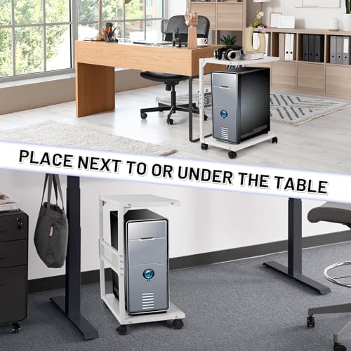 Bfttlity Computer Tower Stand 2-Tier Metal PC Stand for Floor Carpet, White | Under Desk Mobile CPU Stand for Most Computer Towers, 17.52"L x 23.22"H - size: Small-White