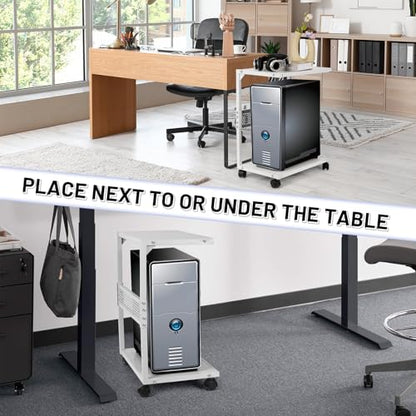 Bfttlity Computer Tower Stand 2-Tier Metal PC Stand for Floor Carpet, White | Under Desk Mobile CPU Stand for Most Computer Towers, 17.52"L x 23.22"H - size: Small-White