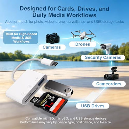 3-in-1 USB C Card Reader, High Speed USB 3.0 SD/TF/Micro SD Card Adapter with OTG, Memory Card Reader for iPhone 17/16/15 Pro Max, iPad, MacBook Pro/Air, GoPro, Dash Cam, Android & PC - size: 3 Slot
