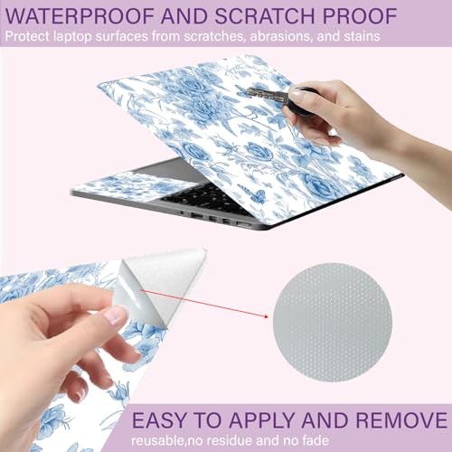 CREATCABIN Blue Flowers Laptop Skin Sticker Decal Netbook Skin Sticker Notebook Art Decal 12" 13" 13.3" 14" 15" 15.4" 15.6 Inch Laptop Protector Cover Waterproof Scratchproof Removable Easy to Apply - style: Blue flower