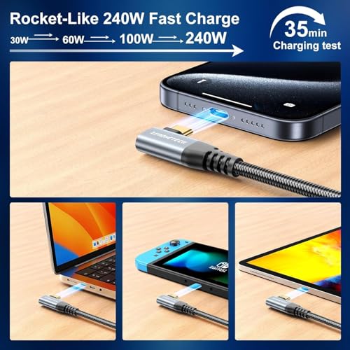 ZeroneTeck USB C Monitor Cable 8K@60Hz/4K@144Hz, 40Gbps High Speed Data Transfer, Right Angle Display Video Cable, 90 Degree USB C 3.2 Gen 2x2 240W PD for iPhone 17,MacBook,iPad,Lenovo,KYY,SSD - 3.3FT - size: 3.3FT, style: Right Angle