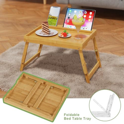 Artmeer Adjustable Bamboo Bed Tray Table with Device Slot, Large, Bamboo | Adjustable FSC-certified bamboo bed tray with device slot, folding legs and handles for meals, laptops and reading in bed. - color: Bamboo, size: Large Adjustable