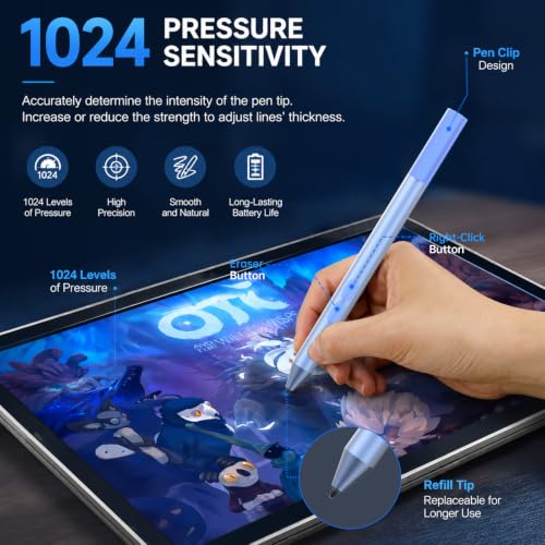 Active Pen for HP Omnibook Envy x360 Spectre Pavilion, Palm Rejection | 1024 Pressure Levels, 300-Day Battery, Dual Side Button, No Bluetooth, MPP 1.51 for Drawing & Note-taking - color: Sapphire