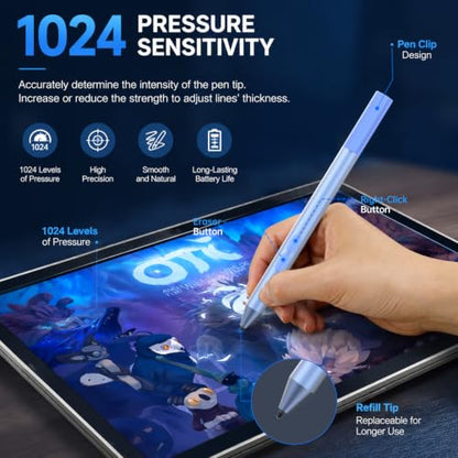 Active Pen for HP Omnibook Envy x360 Spectre Pavilion, Palm Rejection | 1024 Pressure Levels, 300-Day Battery, Dual Side Button, No Bluetooth, MPP 1.51 for Drawing & Note-taking - color: Sapphire