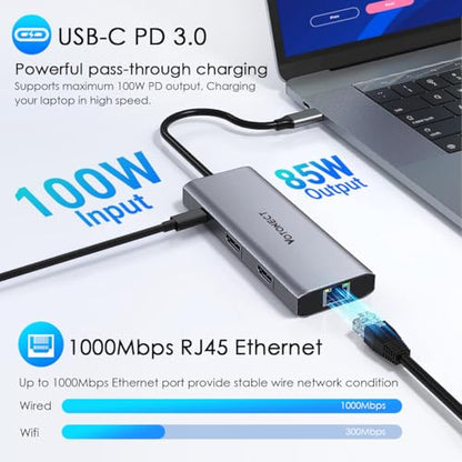 10-in-1 USB C Hub with 4K HDMI Adapter, SD/TF Card Reader, 100W PD Charging, 2 USB 3.0 Ports, and 2 usb2.0 Ports for MacBook Pro/Air, Dell XPS, Lenovo ThinkPad, etc. (3X 8K Docking Station) - style: 3x 8K Docking Station