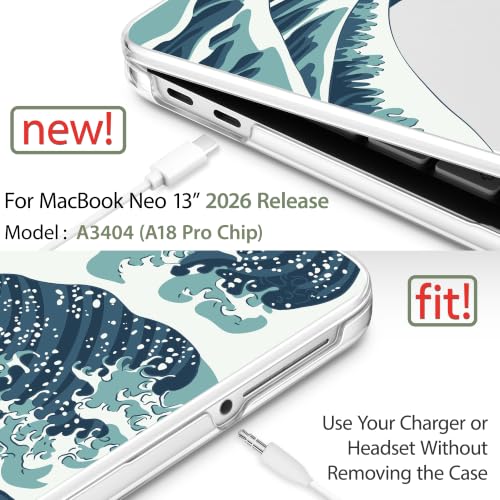 May Chen Compatible with MacBook Neo 13 inch Case 2026 Model A3404, Plastic Hard Shell,Keyboard Cover,Screen Protector,Dust Plug, for MacBook Neo 13" with A18 Pro Chip, Great Wave - color: Great Wave