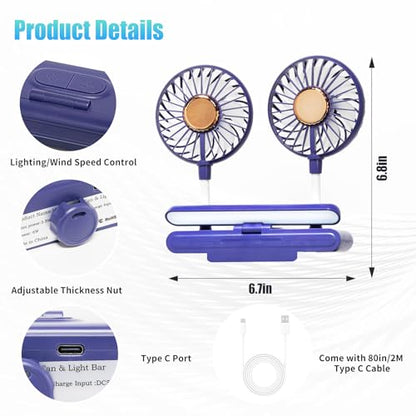 Desktop Fan with LED Lights, Monitor Clip on Fan with 2 Rotatable Heads, 3 Speeds Office Desk Fans Small Quiet Sturdy Adjustable Clamp, Strong Wind Personal Cooling Fans for Laptop, Desktop. - color: Blue Fan with Lights