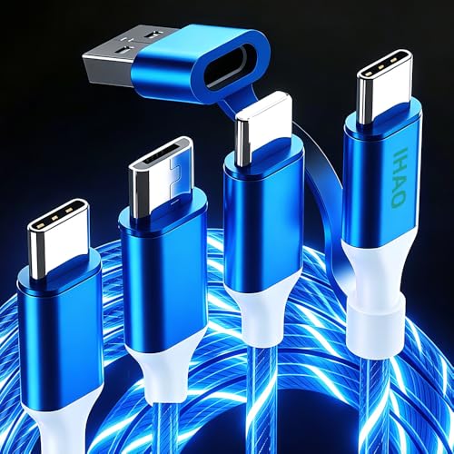 IHAO Multi Connectors Fast Charging Cable 6 Combinations in One Cable USB A/Type C to USB C/Micro USB Cord Lighted Up LED Flowing Compatible with Most of Electric Device-39 Inches Blue - color: 6 Combinations LED Blue