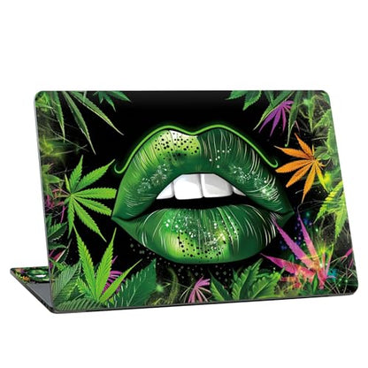 Universal Laptop Skin Sticker with 2 Wrist Pad Skins, Waterproof Scratch Resistant Vinyl Laptop Cover Decal, Cut to Fit for 11–15.6 Inch MacBook HP Dell Lenovo, Green Lip Weeds - color: Green Lip Weeds