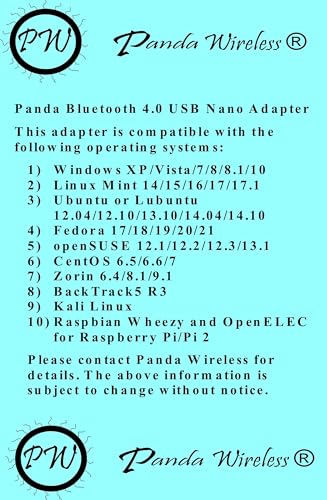 Panda Bluetooth 4.0 USB Nano Adapter - Windows XP/Vista/7/8/8.1/10/11, Mint, Ubuntu, Fedora, openSUSE, Lubuntu, Zorin, BackTrack5 R3, Kali Linux, Raspbrian Wheezy and OpenELEC