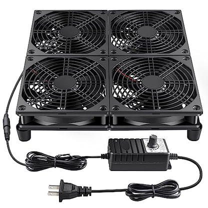 Wathai 120mm x 4 Router TV Box Fan 110v 240v Big Airflow Speed Controller | High Speed 4 IN 1 Fan for DIY Gaming Consoles, Amplifiers, Xbox, Laptop Stand, Mining Machines Devices Cooling - style: 120mm x 4 Fan