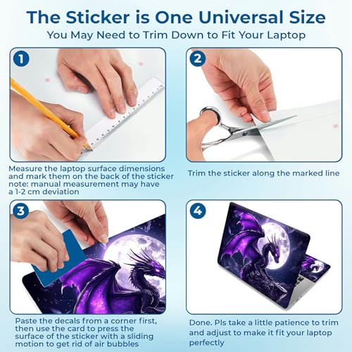 Reusable Universal Laptop Skin Sticker, Cut to Fit for 11.6–15.6 Inch Laptops, Waterproof Protective Film, No-Residue - Moonlight Purple Dragon - color: Moonlight Purple Dragon
