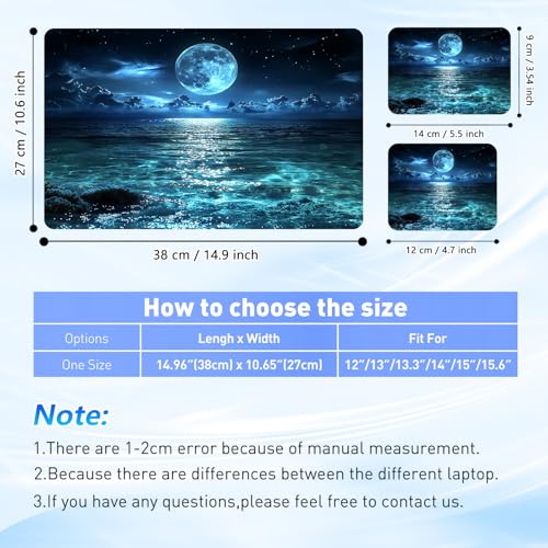 Universal Laptop Skin Sticker Decal with 2 Wrist Pad Skins, Waterproof Scratch Vinyl Cover for 11–15.6 Inch MacBook, HP, Dell, Lenovo, Cutable & Reusable,Full Moon Sea Landscape - color: Full Moon Sea Landscape