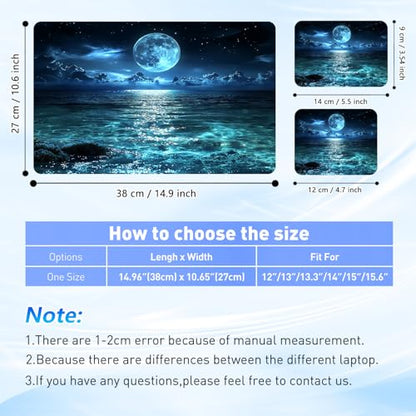 Universal Laptop Skin Sticker Decal with 2 Wrist Pad Skins, Waterproof Scratch Vinyl Cover for 11–15.6 Inch MacBook, HP, Dell, Lenovo, Cutable & Reusable,Full Moon Sea Landscape - color: Full Moon Sea Landscape