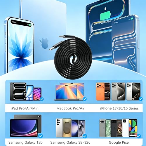 USB C to USB C Cable,[MFi Certified] 60W C to C Cable Fast Charging for Apple iPhone 17 Pro Max/17e/ 17 Air/17 Pro/16 Pro Max/15Plus,iPad Pro 13-inch/iPad Air/iPad-mini,Samsung Galaxy S26,45W/35W/20W - size: 3FT