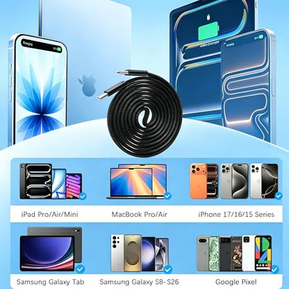 USB C to USB C Cable,[MFi Certified] 60W C to C Cable Fast Charging for Apple iPhone 17 Pro Max/17e/ 17 Air/17 Pro/16 Pro Max/15Plus,iPad Pro 13-inch/iPad Air/iPad-mini,Samsung Galaxy S26,45W/35W/20W - size: 3FT