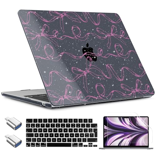 TWOLSKOO for MacBook Air 15 inch Case 2026 2025 2024 2023 Release M5 A3448 M4 A3241 M3 A3114 M2 A2941, Plastic Hard Shell & Screen Protector & Keyboard Cover & Type C Adapter, Sparkly Bows - color: Sparkly Bows
