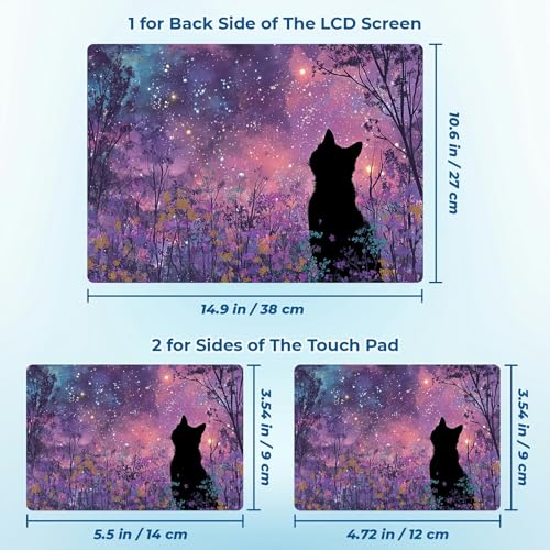 Reusable Universal Laptop Skin Sticker, Cut to Fit for 11.6–15.6 Inch Laptops, Waterproof Protective Film, No-Residue - Floral Galaxy Cat - color: Floral Galaxy Cat