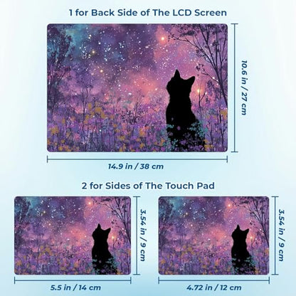 Reusable Universal Laptop Skin Sticker, Cut to Fit for 11.6–15.6 Inch Laptops, Waterproof Protective Film, No-Residue - Floral Galaxy Cat - color: Floral Galaxy Cat