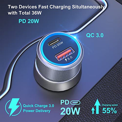 5 Pack USB C Car Charger, Bangfun 36W Dual USB Car Adapter Fast Charge PD&QC 3.0 Cigarette Lighter USB Charger Compatible iPhone 15 14 13 12 11 Pro Max SE,iPad,Samung S24/S21/S20, Pixel(Grey) - color: Grey