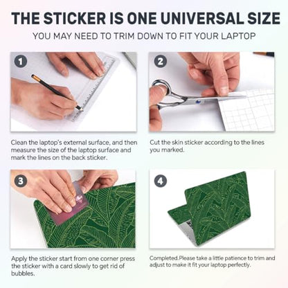 3Pcs Plant Laptop Skin Sticker Leaf Pattern Universal Removable Vinyl Stickers Fits for 12.1 13 14 15.6 16 Inch Waterproof Notebook Decal Cover Gift - color: Dark Green