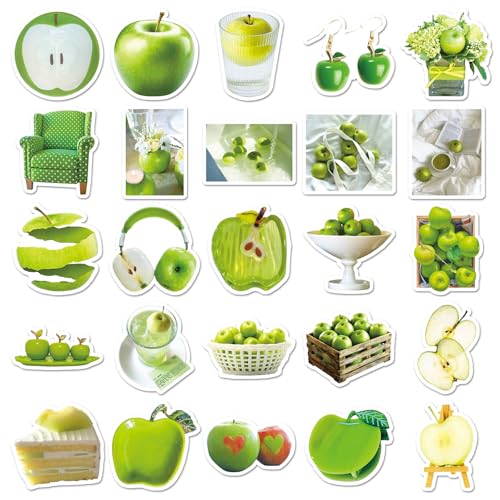 50 Pcs Green Apple Stickers - Ins Style Kawaii Cute Vinyl Decals for Journal, Laptop, Phone Case, Scrapbooking - Waterproof Trendy Sticker Pack (Green Apple) - color: Green Apple
