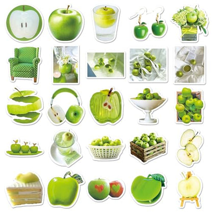 50 Pcs Green Apple Stickers - Ins Style Kawaii Cute Vinyl Decals for Journal, Laptop, Phone Case, Scrapbooking - Waterproof Trendy Sticker Pack (Green Apple) - color: Green Apple