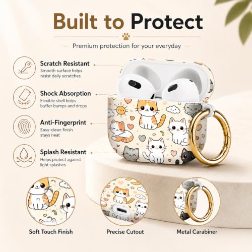 Compatible with AirPod 4 Case 2024, Cute Hard Plastic Protective Cover for Airpod 4th Generation Women, Shockproof Shell Skin with Gold Ring Keychain,Cute Cats Hearts Clouds Sun Moon Stars - color: Cute Cats Hearts Clouds Sun Moon Stars