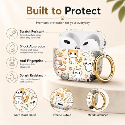 Compatible with AirPod 4 Case 2024, Cute Hard Plastic Protective Cover for Airpod 4th Generation Women, Shockproof Shell Skin with Gold Ring Keychain,Cute Cats Hearts Clouds Sun Moon Stars - color: Cute Cats Hearts Clouds Sun Moon Stars