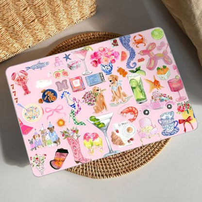 AKIT for MacBook Air 13 inch Case M5 M4 M3 M2 2026-2022, Fashion Stickers | A3449 A3240 A3113 A2681,Preppy Style Pattern Hard Shell Laptop Case+Screen Protector+Keyboard Cover for MacBook Air 13.6 inch - color: Fashion Stickers
