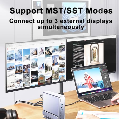 15-in-1 USB C Hub/Docking Station Dual Monitor 2 HDMI with Ethernet PD | 4k HD Triple Display (2x HDMI+1x DP), Gigabit Ethernet, 100W PD Charging, 20X Faster Transfer (10Gbps) with USB 3.2,TF/SD