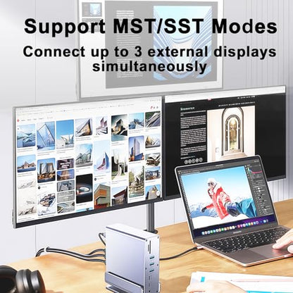 15-in-1 USB C Hub/Docking Station Dual Monitor 2 HDMI with Ethernet PD | 4k HD Triple Display (2x HDMI+1x DP), Gigabit Ethernet, 100W PD Charging, 20X Faster Transfer (10Gbps) with USB 3.2,TF/SD