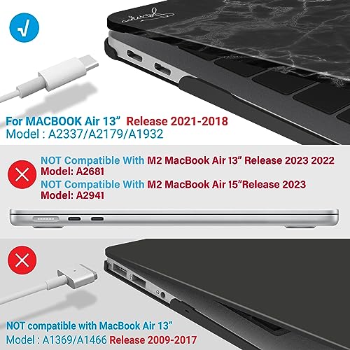 IBENZER Compatible with New MacBook Air 13 inch Case 2022 2021 2020 M1 A2337 A2179 A1932, Plastic Hard Shell Case with Keyboard Cover for Mac Retina Display with Touch ID, Black Marble, MAT13-BKMB+1 - color: Black Marble