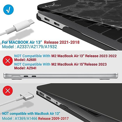 IBENZER Compatible with New MacBook Air 13 inch Case 2022 2021 2020 M1 A2337 A2179 A1932, Plastic Hard Shell Case with Keyboard Cover for Mac Retina Display with Touch ID, Black Marble, MAT13-BKMB+1 - color: Black Marble