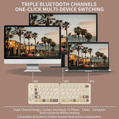 Foldable Bluetooth Keyboard with UV Printing Technology Rechargeable Keyboards,Compact Wireless Travel Keyboards for iPad, Smartphone, Tablet and Laptop - Z1 Milk Tea Colorful - color: Z1 Milk Tea Colorful