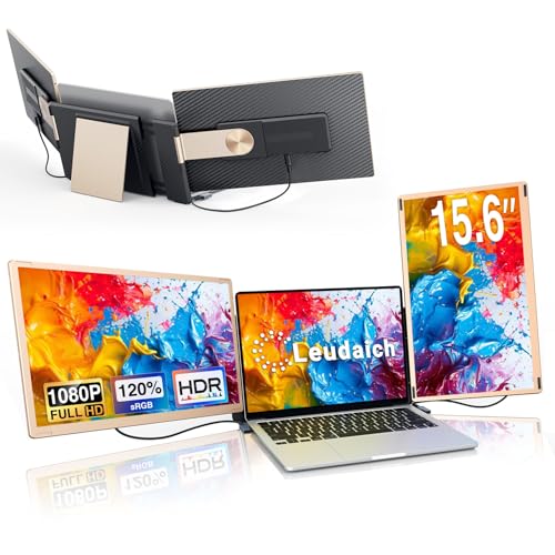 Leudaich 14'’ Laptop Monitor Extender for Dual Monitor Dispaly, FHD IPS Portable Monitor for 13”-16” Laptops, HDMI/USB-A/Type-C Plug-Play Dual-Screen for Windows, Chrome, Mac and Switch - size: 15.6''
