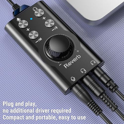 USB Sound Card, External Sound Card with Volume Control and Voice Changer, USB to 3.5mm Audio Adapter for PC Laptop Computer