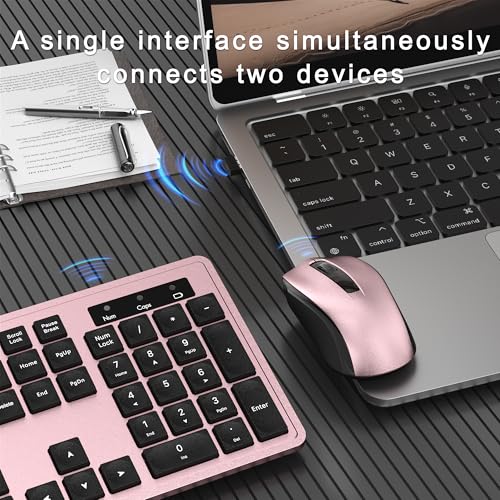 MPTOG Wireless Keyboard and Mouse Combo, Full-Size 104-Key Office Keyboard with 15 Function Keys, Numeric Keypad, Single USB Receiver, Compatible with PC and Laptop(Pink) - color: Pink
